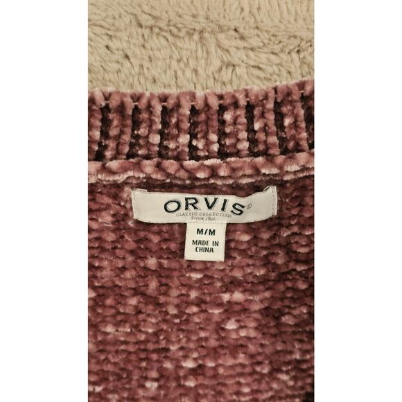 ORVIS Chenille Sweater Pink Misty Rose V Neck, Split Hem Soft Womens Sz M, New - Picture 3 of 8